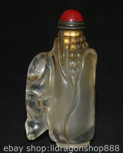 3.2" Chinese Natural Crystal Carving Dynasty Mouse Corn Snuff bottle box