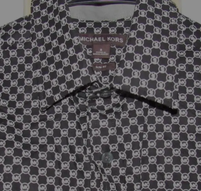 NWOT New MICHAEL KORS Mens Small Button Up Shirt Black White All Over MK Logos