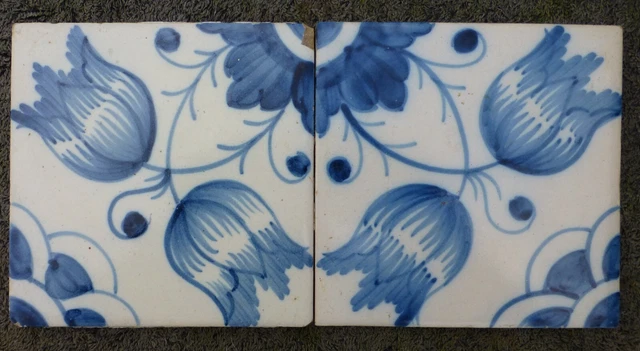 Rare Vintage Reclaimed Blue and White Casa Pupo Tile Tiles X 2