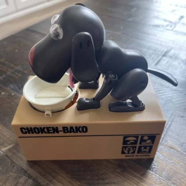 Dog Money Piggy Bank Hungry Dog Eating Coin Choken-Bako Black Puppy