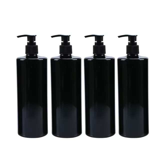 4 X 500ml Pump Bottle Black PET Plastic Dispenser Shampoo Lotion Container