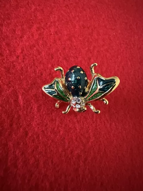 Bee Lapel Pin Jeweled Rhinestone Red Eyes - Green Body and Wings Insect Jewelry 2