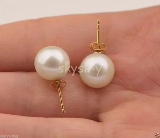 Perfect 9-9.5mm AAAA White Akoya Pearl 14K Gold Stud Earrings