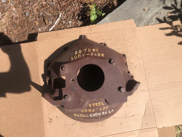 VINTAGE Chevy Scattershield STEEL Cast Iron Bell Housing NHRA App WEDGE 55-61