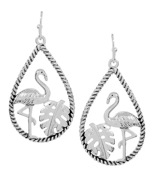 Womens Silver Stork Earrings Teardrop Hoop Metal Earring New