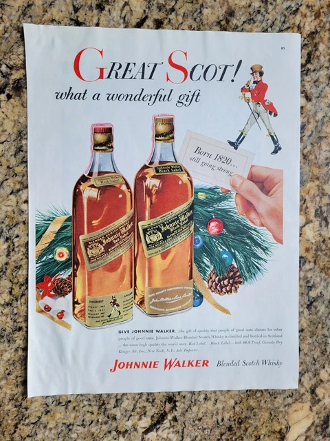 1955 Johnnie Walker Scotch Whisky Print Ad - Great Scot! What a wonderful gift!
