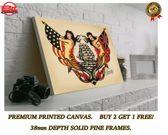 Sailor Jerry Tattoo Galleon Ship Large CANVAS Art Print Gift A0 A1 A2 A3 A4