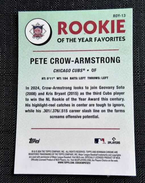 2024 BOWMAN CHROME #ROY-13 Pete Crow-Armstrong Rookie of the Year ...