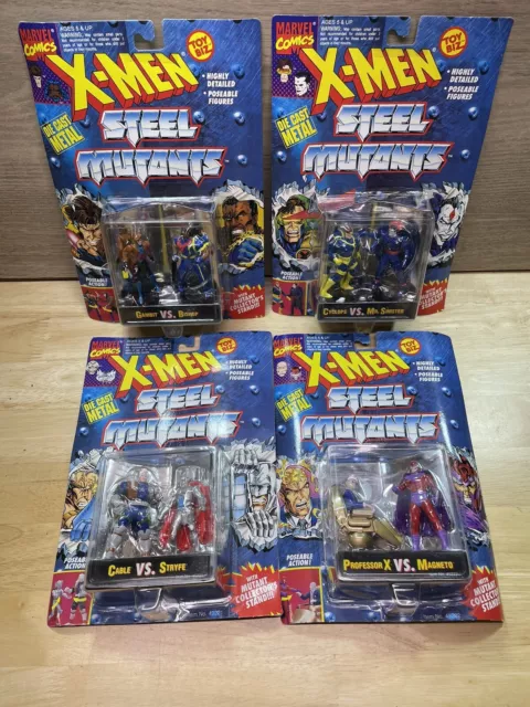 4 Set Vintage Marvel X-MEN Steel Mutants Die Cast Metal Figures Lot ToyBiz 1994