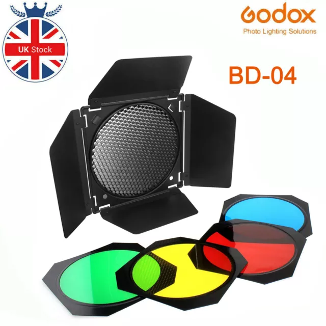 Godox BD-04 Barn Door+Honeycomb Grid+4 Color Filter Kit For Standard Reflector