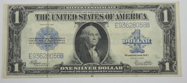 BARGAIN Series 1923 Large Size Blue Seal Silver Cert $1 Note VERY FINE Fr#237
