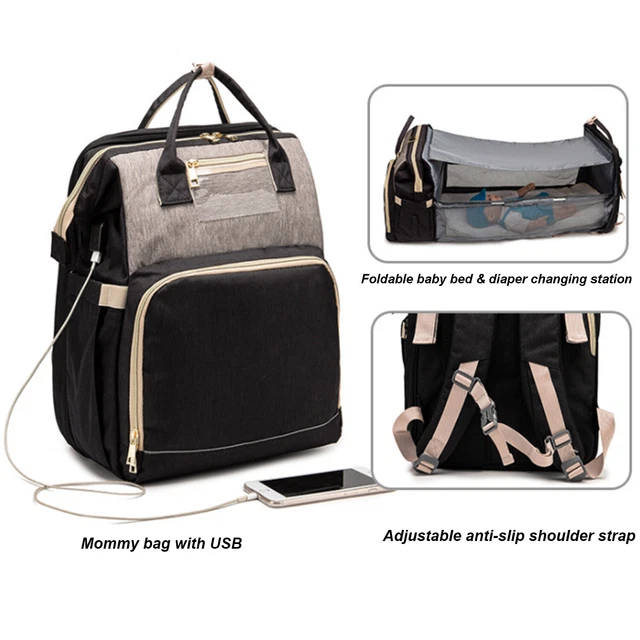 Baby Diaper Backpack, Changing Station Foldable Diaper Bag with Bassinet