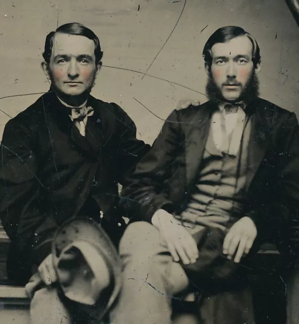 Antique Tintype Photo - Young Men Dapper Affectionate Buds Muttonchops Gay Int