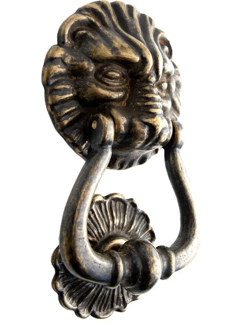 Heurtoir de porte / Marteau d'entrée en laiton vieilli - Tête de lion 2