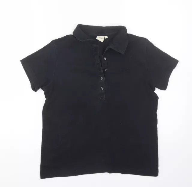 Cotton Traders Womens Black Cotton Basic Polo Size 10 Collared