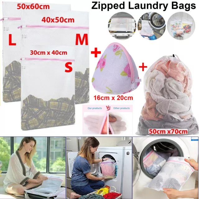 ZIPPED LAUNDRY Wash Net Bag 3 Sizes Mesh Bra Socks Lingerie Clothes Washing UK