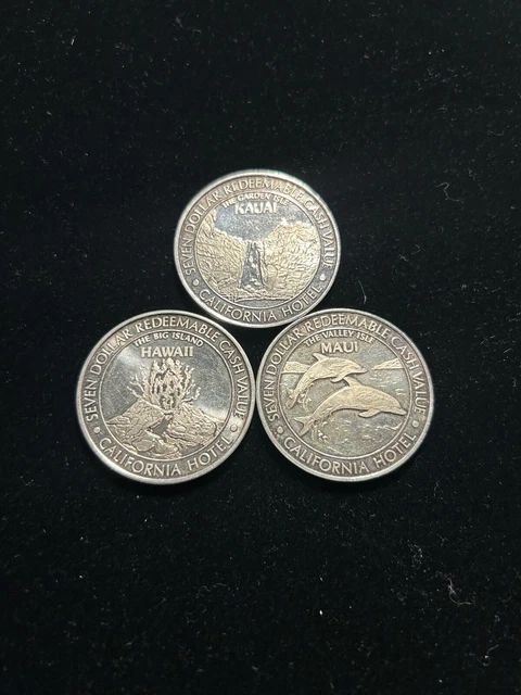 3x California Hotel Casino $7 .999 Silver Hawaii Maui Kauai Seven Dollar Coins
