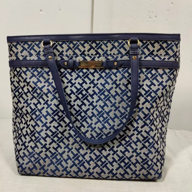 Tommy Hilfiger Large Blue Logo Pattern Hand Purse Shoulder Bag Tote