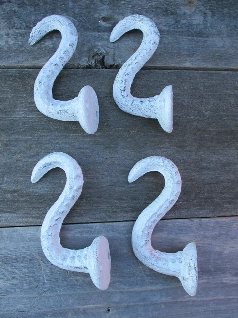 4 Cast Iron Octopus Tentacle Wall Hooks Bathroom Wall Towel Nautical Coat White