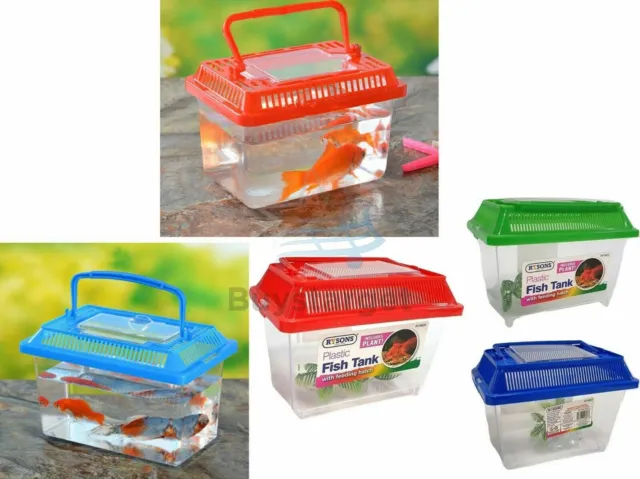 🔥Pet Box Portable Fish Tank Plastic Aquarium Bowl Container Small Carry Handle