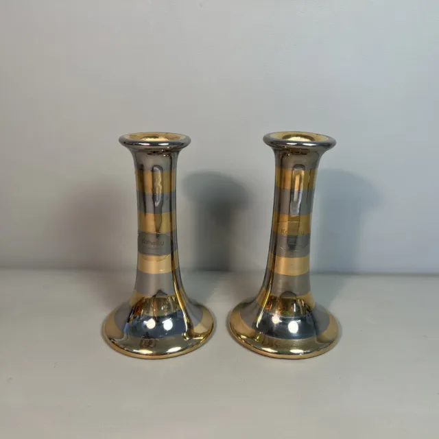 Kaheku | elegante Kerzenhalter Keramik 2er Set |  Hochglanz Silber Gold | #D5