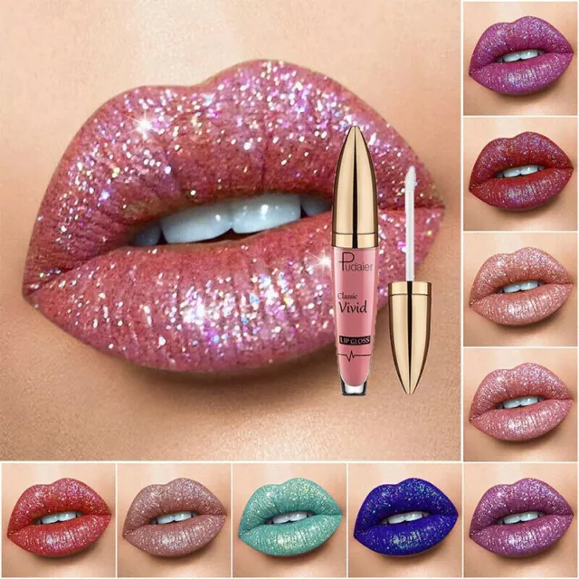 Metallic Lipstick Liquid Glitter Shiny Lip Long Lasting Gloss Makeup Lipstick AU