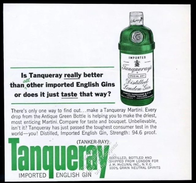 1963 Tanqueray Special Dry Gin green bottle pic vintage print ad