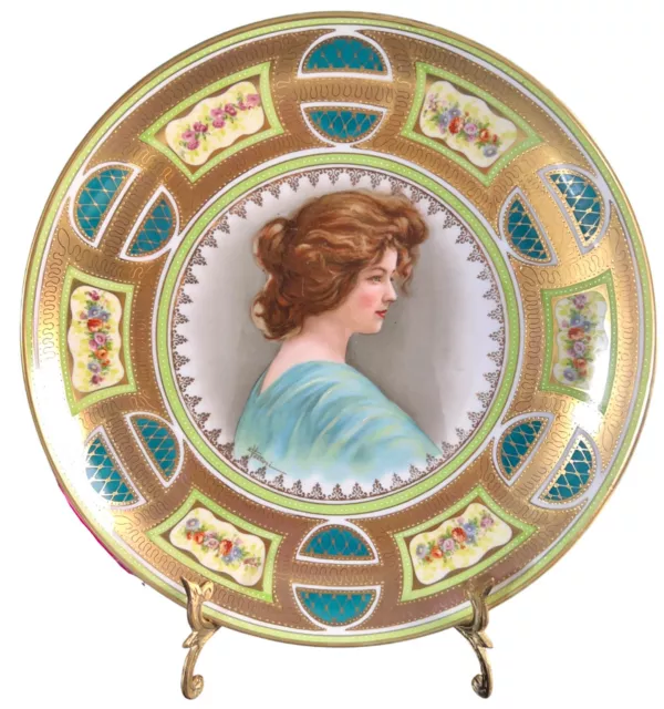 11.75” Antique Royal Vienna Style Wall Charger/Plaque Art Nouveau Portrait
