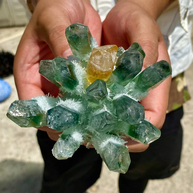 444G New Find Green Phantom Quartz Crystal Cluster Mineral Specimen Healing