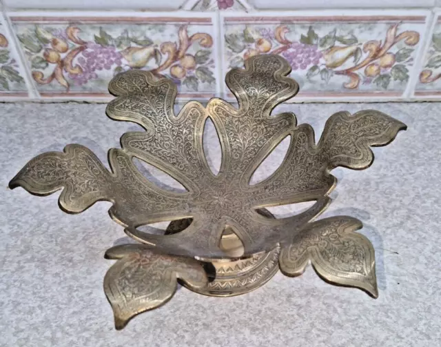 Stunning Vintage Brass Engraved Footed Centre Piece Bowl / Floral Leaf Design