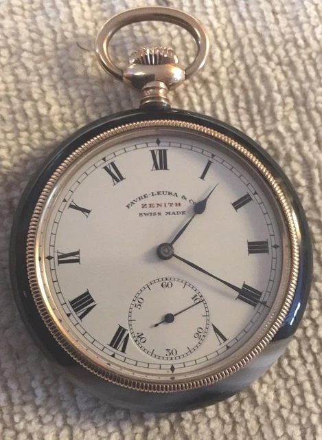 ANTIQUE SWISS ZENITH Pocket Watch With Agate Case Favre Leuba Co