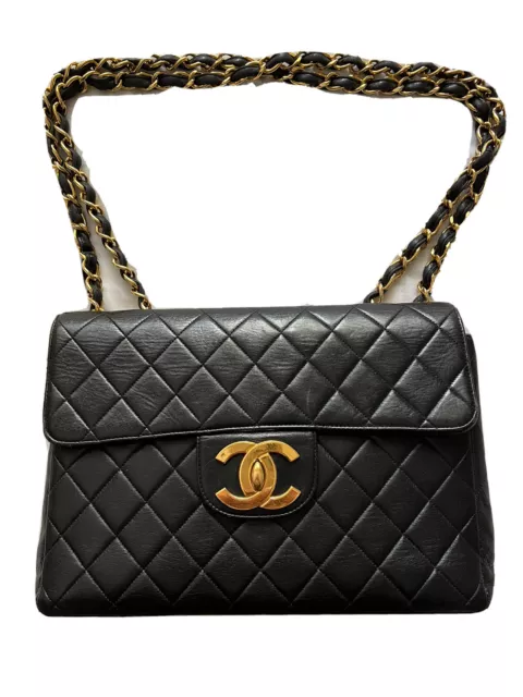 $9000 CHANEL Classic single Flap Bag Black caviar jumbo 24k gold plated hw
