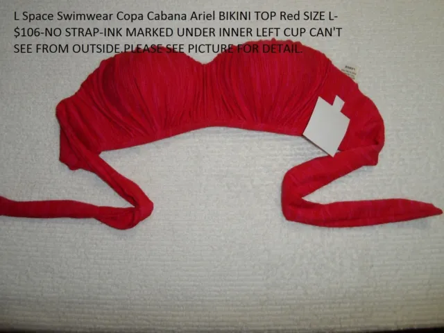 L Space Swimwear Copa Cabana Ariel BIKINI TOP Red SIZE L-$106-NO STRAP-