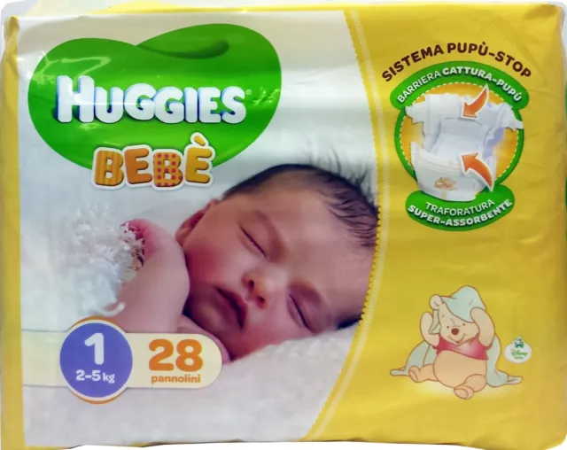 4 x HUGGIES Pannolini Bebè 2-5 Kg Taglia 1 28 Pezzi