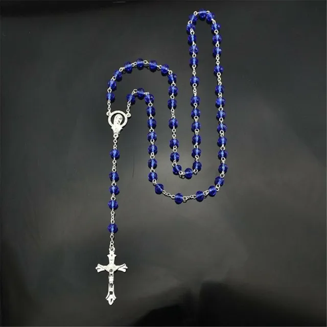 Königsblau katholische Jungfrau Maria Kristall Perlen Rosenkranz Halskette