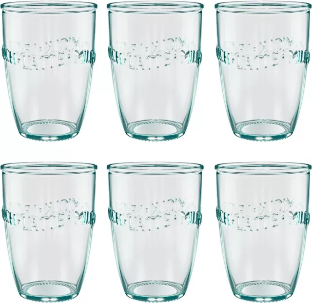 Set of 6 Amici Home Italian Recycled Green Euro Milk Glass Drinkware, 13 oz