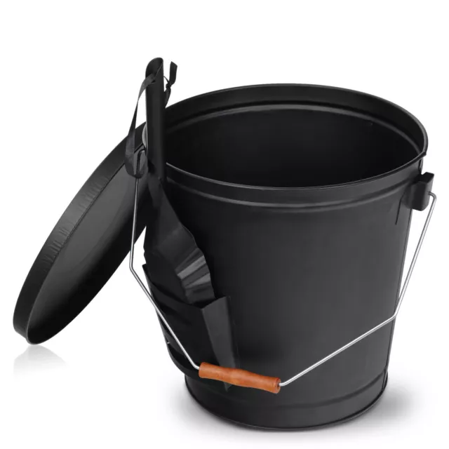 5 Gallon Black Ash Bucket W/Lid,Shovel Essential Tools for Fireplaces Stove Iron