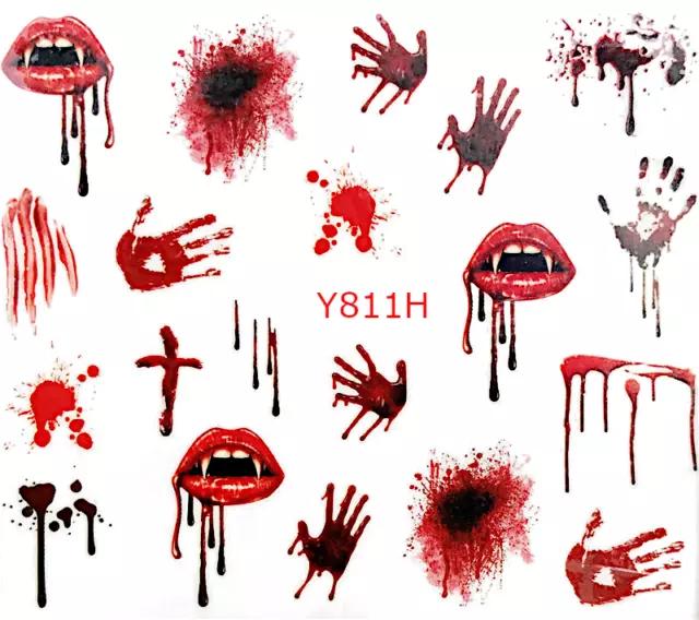 Halloween Nail Nails Art Water Transfer Decal Wraps Stickers Boo Spiders Blood