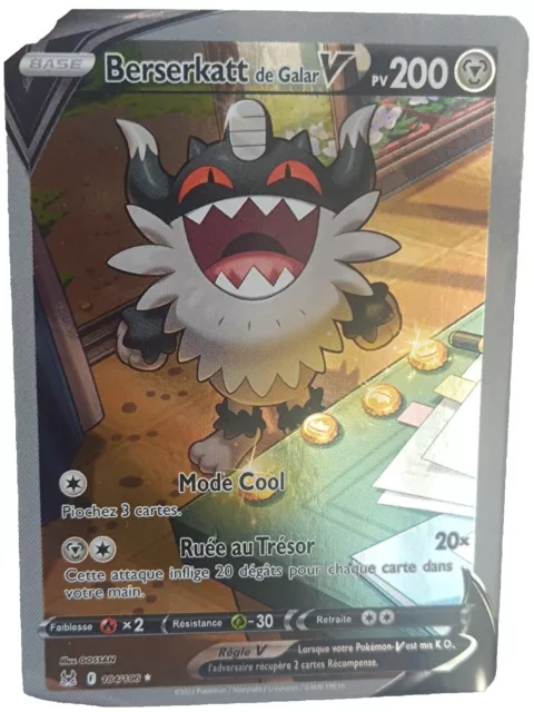 Carte Pokemon Epée et Bouclier Berserkatt de Galar V Full Art EB11 184/196