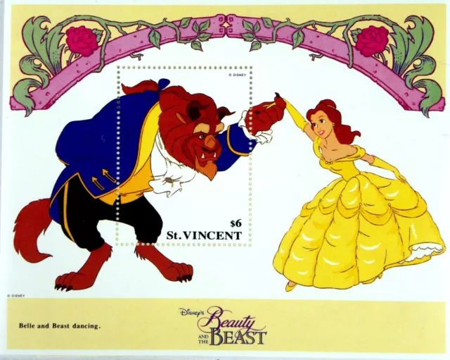 ST. VINCENT, 1992 DISNEY (BEAUTY AND THE BEAST), 5 singles, MNH