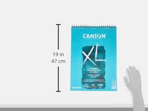 Canson XL Watercolour 300gsm A3 Paper, Cold Pressed, Spiral Pad Short Side, 30 W 2