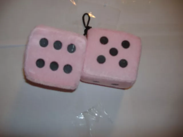 Fuzzy Dice  3" Inches Hang On  Your Car Mirror ( Pink )