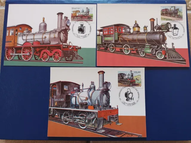 Brasilien Maxikarte Postkarte 1983 historische Eisenbahnen Lokomotiven Dampfloks