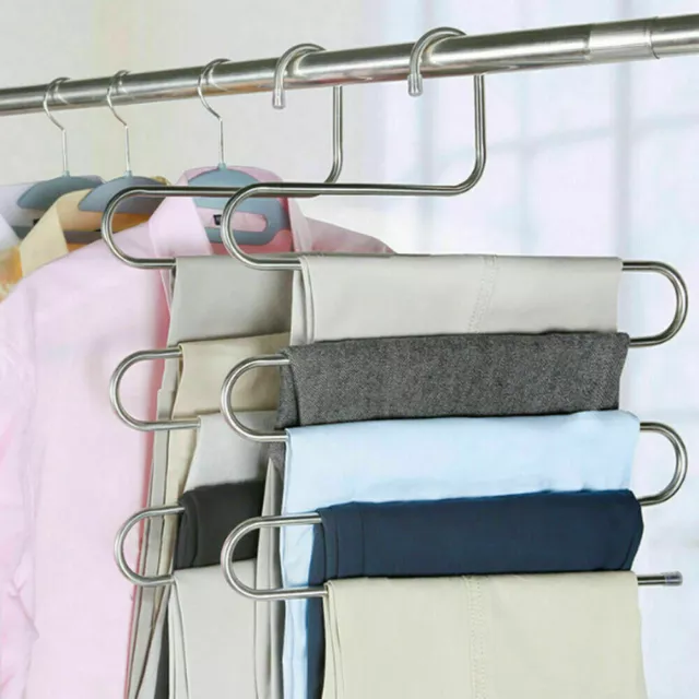 Clothes Pants Trouser Hanger Multi Layer Storage Closet Space Saver Organizer UK