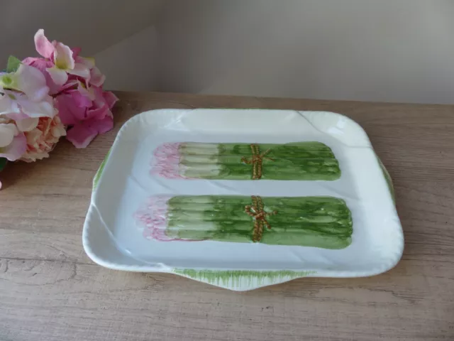 Plat à asperges ancien - céramique barbotine vintage