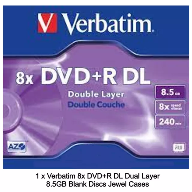 1 x Verbatim Logo Dual Double Layer DVD+R DL 8x Discs 8.5GB 240M Jewel Case New