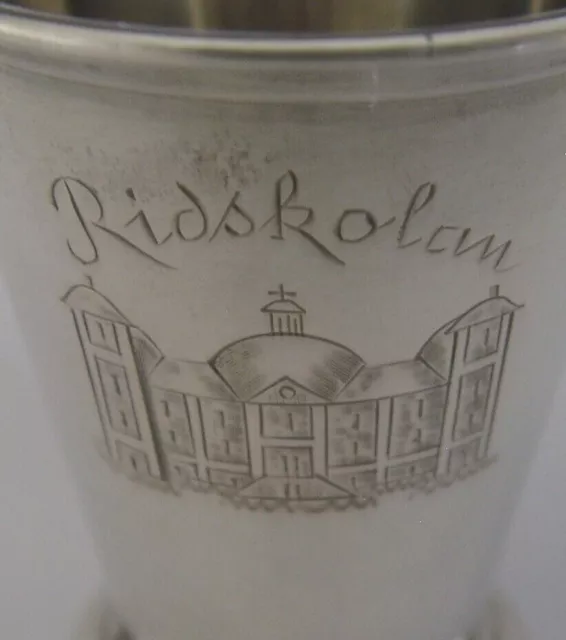 SWEDISH SOLID SILVER CUP BEAKER RIDSKOLAM BARWARE 1938 ANTIQUE 28g