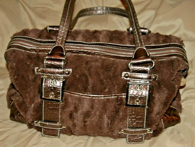 Kathy Van Zeeland Faux Fur & Crocodile skin Metallic brown Handbag Purse EUC