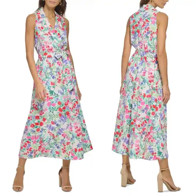 KENSIE Women's Floral-Print Notched Collar Maxi Dress, size 14