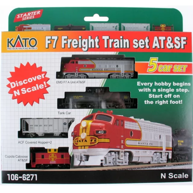 Kato 106-6271 Diesel F7 Freight Train (5) Car Set Standard DC Santa Fe N Scale